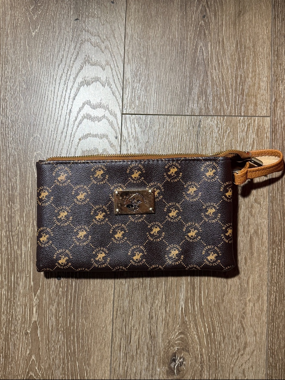 Beverly Hills Polo Club Brown & Tan Logo Wristlet Pouch